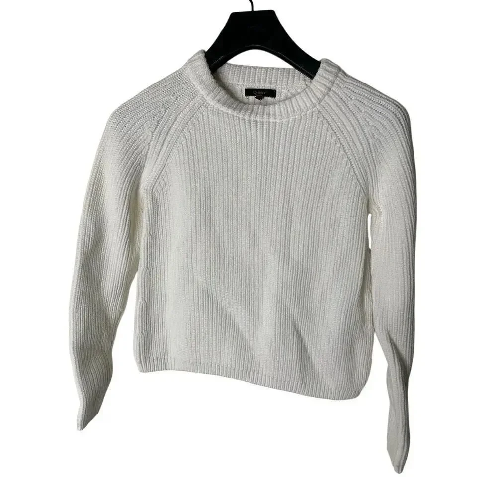 Quince 100% organic cotton fisherman crew sweater ivory women's size small